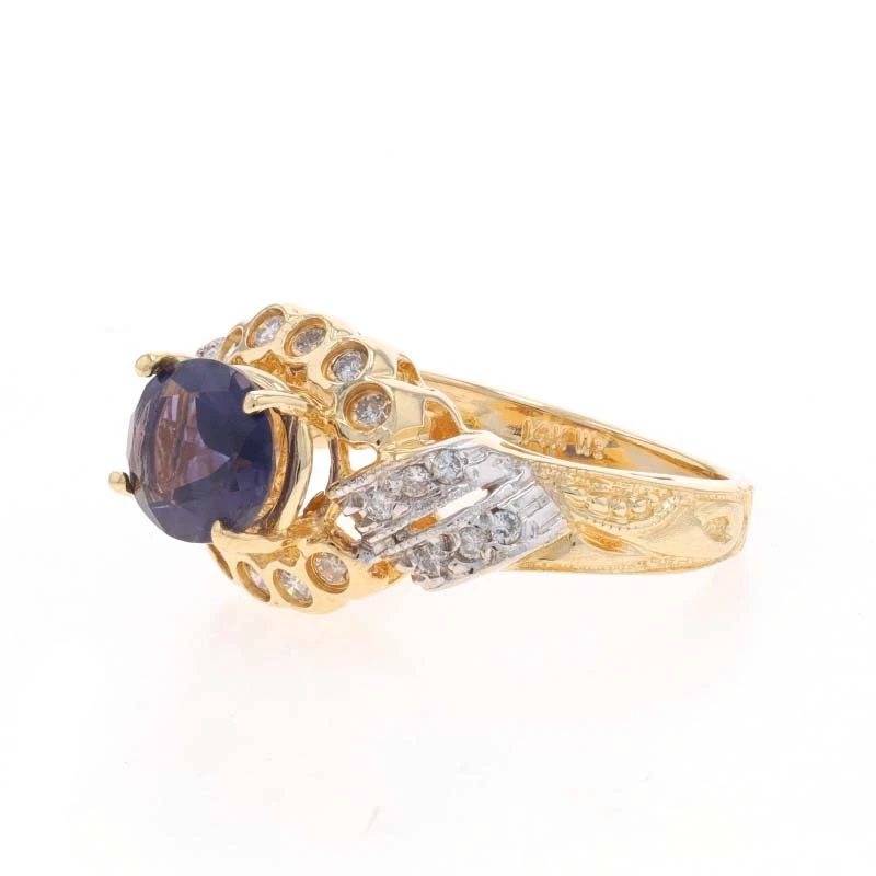 Yellow Gold Iolite Diamond Ring - 14k Oval 1.35ctw Milgrain - Image 3 of 4