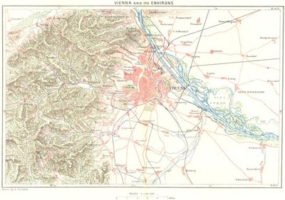 ÖSTERREICH. Wien Gebiet um 1885 alte antike Vintage Karte Plan Chart