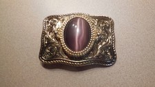 Belt Buckle Western Woman's Purple Tiger Eye 30x40 Gemstone New
