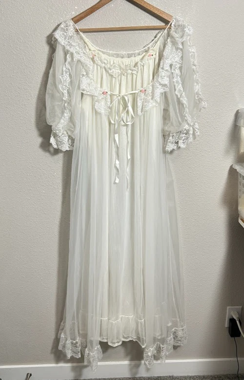 De Colección Tosca Lencería Negligee Peignoir Juego de 2 piezas Blanco Boudoir Novia EE. UU. M/L Bata Foto 2 de 4