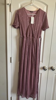 New Simplee sparkle long dress party guest tight Rose color size Small C181