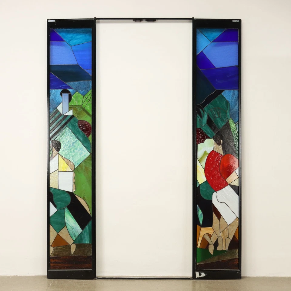 Puertas Vidrieras Antiguas Tema Abstracto Italia Siglo XX Originales Foto 3 de 4