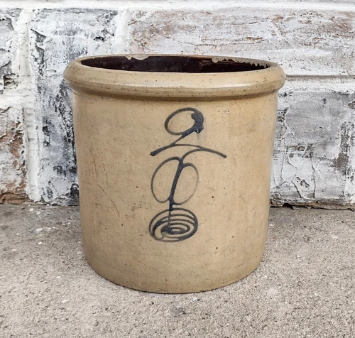 Antique Red Wing Stoneware Signed 2 Gallon Salt Glaze Double P Target Crock