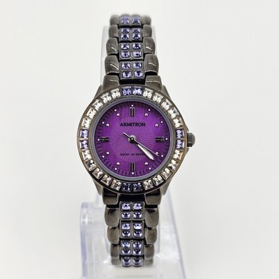 Armitron Now Women Watch 26MM Purple Dial Gunmetal Bracelet Band 6.5'' NewBattery