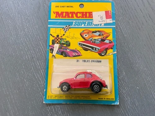 Vintage 1971 MATCHBOX SUPERFAST 31 VOLKS-DRAGON RED MINT ORIGINAL BLISTER CARD