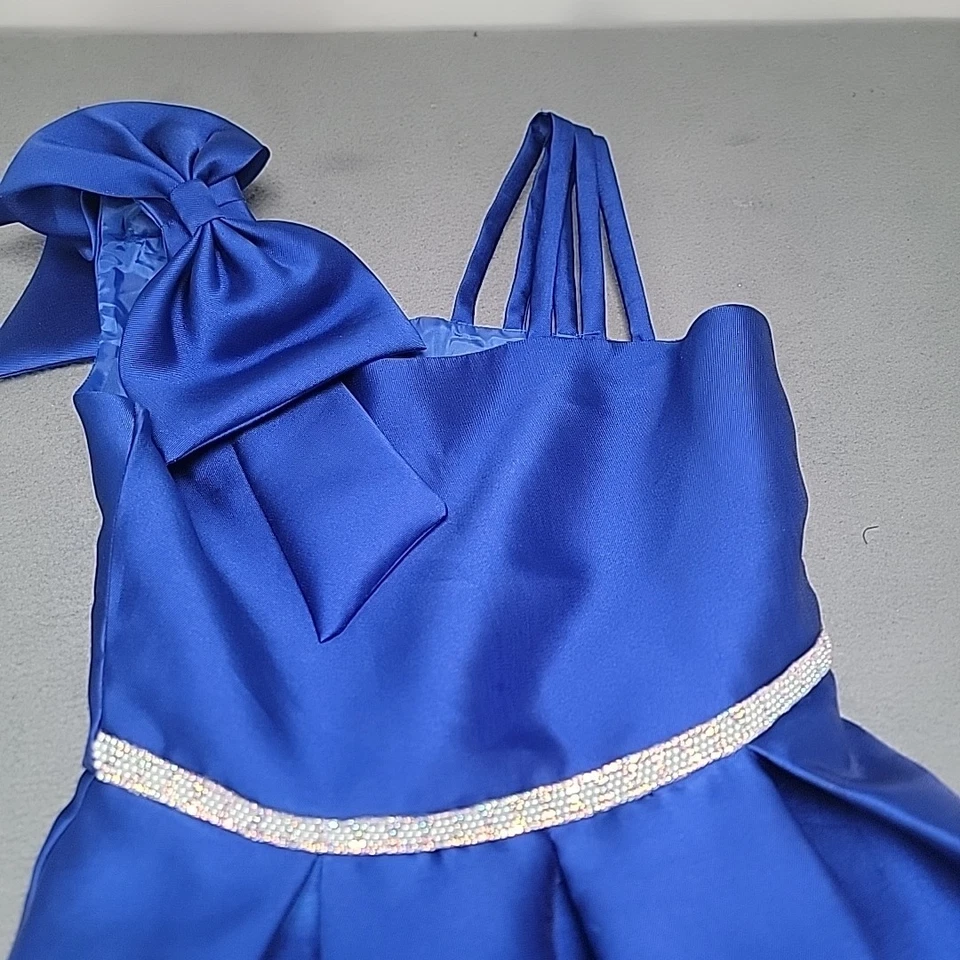 Edição rara vestido de ombro feminino Mikado arco cetim azul com joias cintura plissada  - Imagem 3 de 4