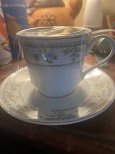 Rose Tea Cup And Saucer Set Blue Purple Roses Porcelain Hot Tea Breakfast 2 Pcs