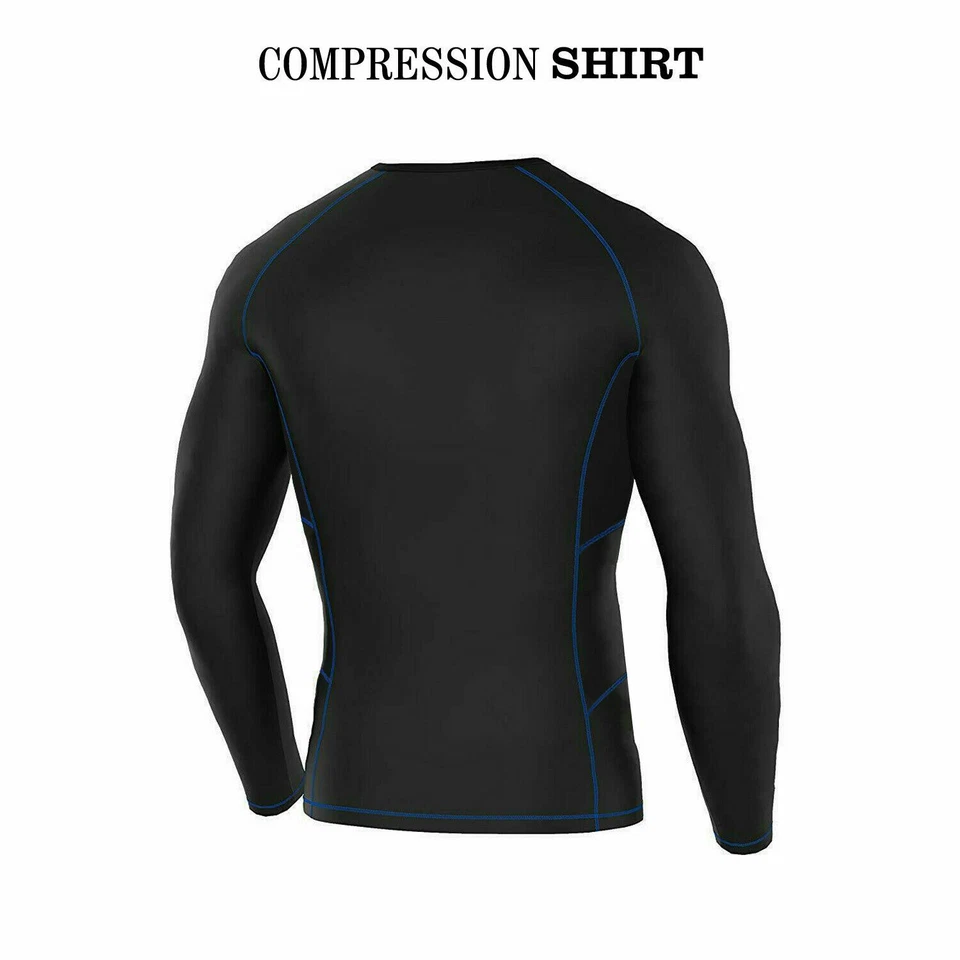 Mens Compression Armour Base Layer Top Long Sleeve Thermal Gym Sports Shirt - Image 3 of 4