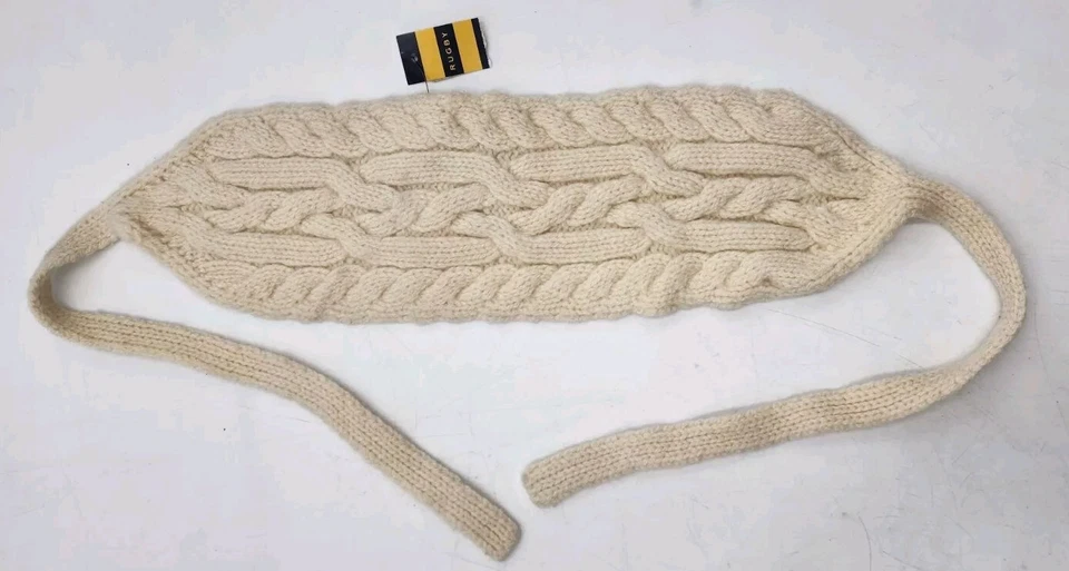Faixa de cabeça de rugby Ralph Lauren inverno marfim malha cabo envoltório lã/angorá/cashmere 5" - Imagem 2 de 4