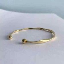 Classic Twisted Adjustable Cuff Bangle Bracelet in Solid 14k Yellow Gold Plated