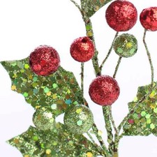 Bulk Pack of 8 Sparkling Artificial Holly and Berry 9" Picks