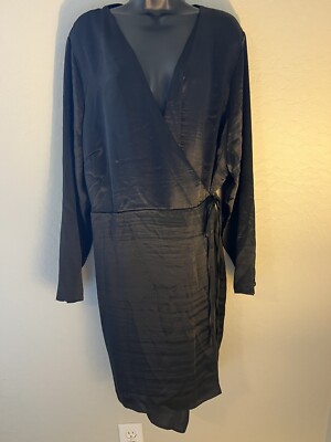 ASOS Womens Belted Satin Robe Black Plus 20