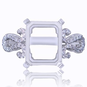 Authentic Emerald Natural Diamond Semi Mount Setting Ring In 14k White Gold Plated Silver