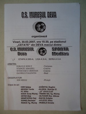 Programm Rumänien 30.3.2007 C.S. Muresul Deva - Sparta Medias