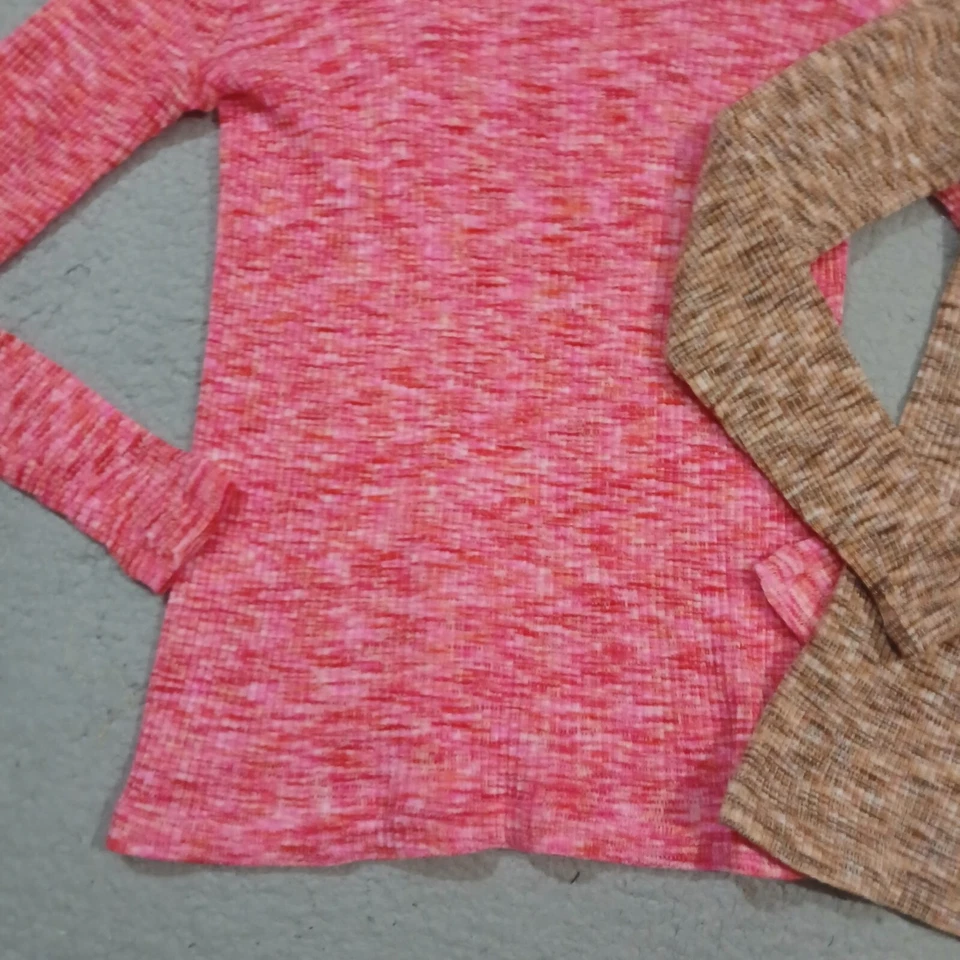 (2) Prendas para el torso vintage hechas a mano para mujer pequeño rosa marrón pulóver 1/4 cremallera elástico jog Foto 3 de 4