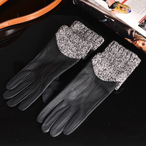 New Women's Ladies Real Leather Knitted Cuffs Party Evening Opera/Long Gloves - Picture 6 of 13
