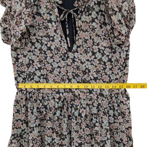Tart Floral Mini Dress Black Multicolor 3/4 Sleeve Pleated Keyhole Neck Size XS - Picture 8 of 12