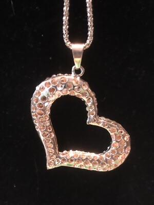 Betsey Johnson Heart Crystal Necklace - Gold Enamel With Rhinestones In Gift Box