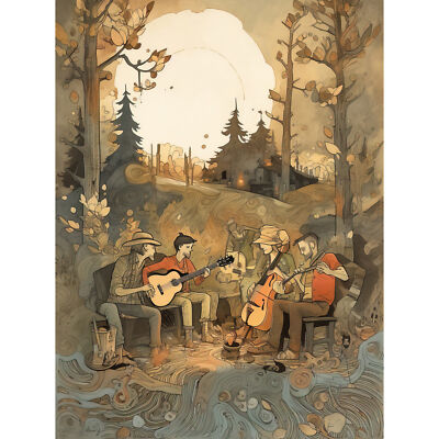 Countryside Folk Band spielt Musik im Wald Leinwand Poster Bild Wandbild