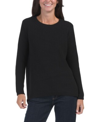 525 AMERICA Emma 100% Cotton Crewneck Shaker Stitch Sweater Black XS