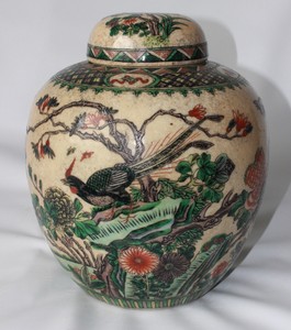 famille verte jar antique 19th century chinese porcelain signed blue circle 26cm