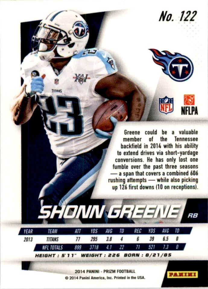 2014 PANINI PRIZM SHONN GREENE TENNESSEE TITANS #122 - Image 2 of 2