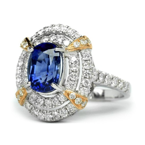 CERTIFIED* Natural Sapphire Ring in 14K WHITE GOLD 3.09ct & 1.036ct 66p G/VS Dia - Picture 2 of 8