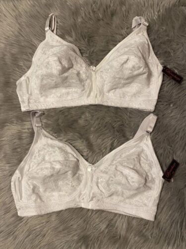 Dynashape Bra Womens Size 42D White Floral Lace Unlined Wireless Back Closure