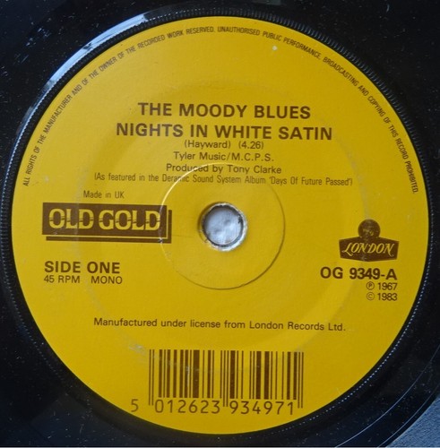 THE MOODY BLUES--NIGHTS IN WHITE SATIN--CITIES--OLD GOLD--UK-7" VINYL 45-V/G+