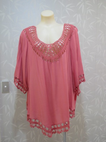 City Chic Top size L BNWT Island Catalina Crochet Trim Tea Rose Pink - Picture 6 of 8