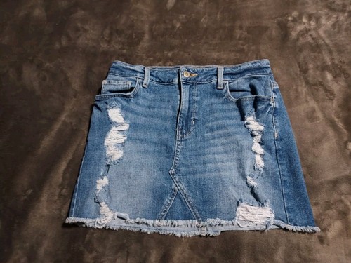 Hollister HIGH-RISE Rock Damen Größe 7 Blau Vintage Stretch Used-Look roher Saum