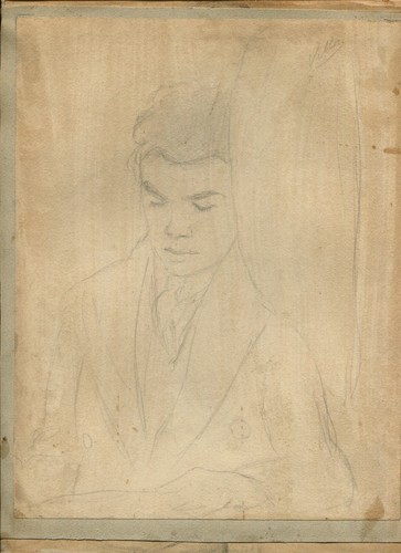 Antique Pencil Drawing Original Men Reading, Portrait - Picture 2 of 6