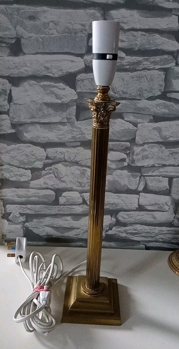 Vintage Brass Wooden Corinthian Column Table Lamp UK