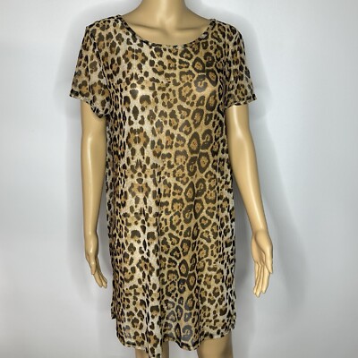 Smoke & Mirrors Mini Dress XL Animal Print Sheer Tunic Swim Cover Sleep Y2K