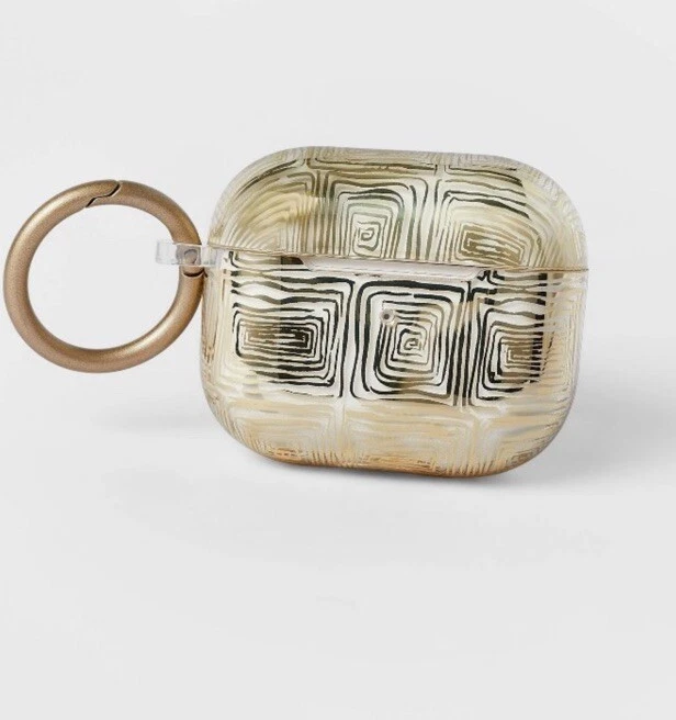 Estuche rígido AirPods 3ª generación con clip de Heyday estampado de leopardo líneas geográficas doradas Foto 3 de 4