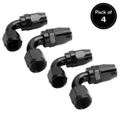 4Pcs 90° 90Degree Swivel Hose Line End Fitting Adaptor Fuel Oil AN10 10AN Black