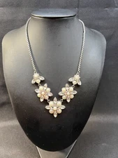 Charming Charlie Silver  Tone Rhinestones & Faux Pearls Choker/Collar Necklace