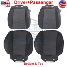 For 07-14 Sierra Silverado Driver & Passenger Bottom +Top Cloth Seat Cover Black