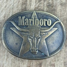 Vintage 1987 marlboro belt buckle solid brass Philip Morris longhorn steer star