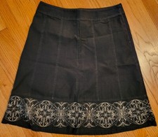 Vintage Ann Taylor Corduroy Above Knee Flounce A-Line Skirt Embroidered Hem Sz 8