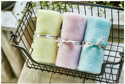 Korean Exfoliating Wave Shower Washcloth Loofah Knitted with Crimped Yarn Set - Picture 4 of 5