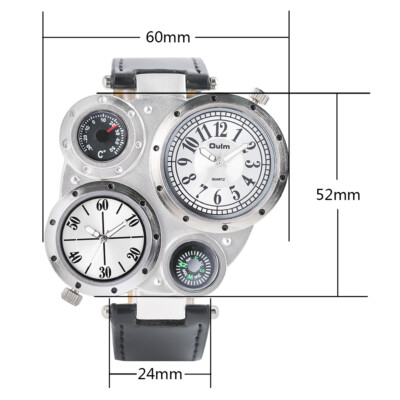 Oulm 1167 Orologio Da Uomo A Tre Fusi Orari Da Viaggio All'aperto Orologio Da Polso Con Cinturino In Pelle Casual Design Unico Orologi Al Quarzo Sportivi Da Uomo - Foto 10