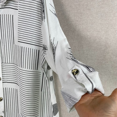 North Style Womens Lagenlook Button Up Top Size L Roll Tab Sleeves Artsy Boho - 第 4/12 張圖片