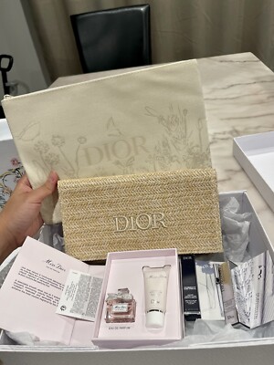 Dior Beige Cosmetic Bag  And  Miss Dior Perfume Gift Set Bundle