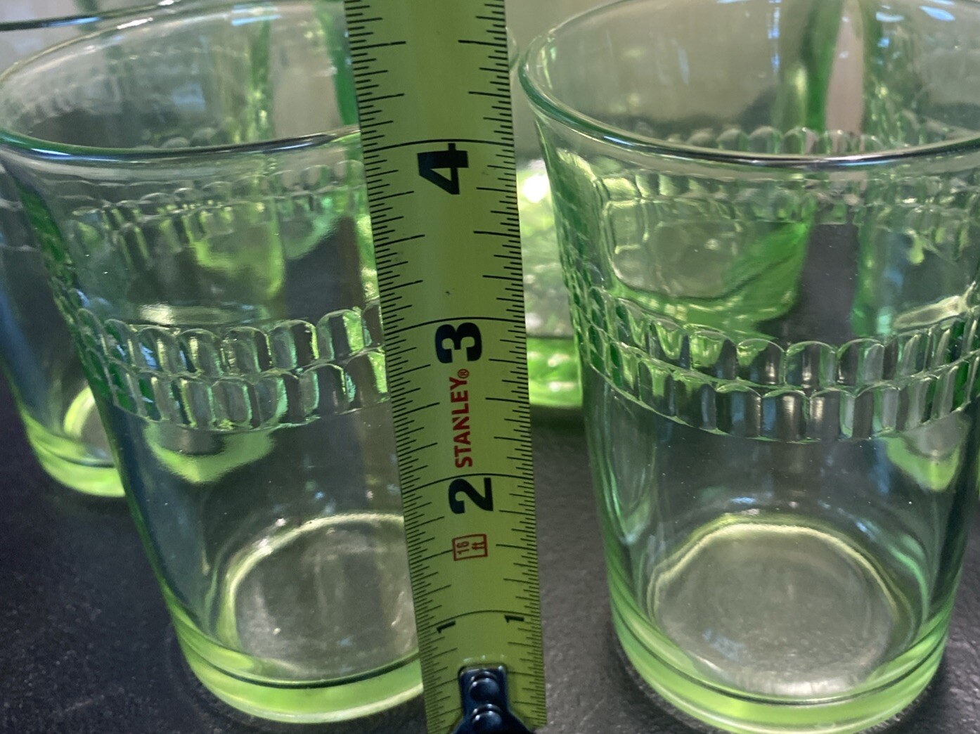 1930’s Anchor Hocking Roulette Water Pitcher W/6 Tumblers UV Reactive Depression