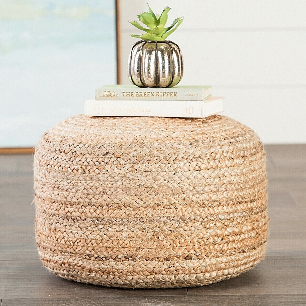 【MARKET B】STRAU handmade pouf cylindrical Round Natural Jute Pouf Tan Ottoman Cylindrical Footstool