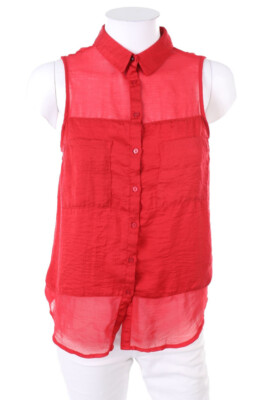 BERSHKA collection Sleeveless Shirt Blouse Patch Pockets S red
