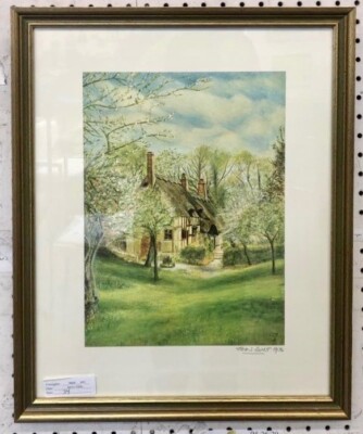絵画 Anne Hathaway's Cottage John S Burt 1976 Anne Hathaways Cottage Print by John Burt 1976 HAND Signed