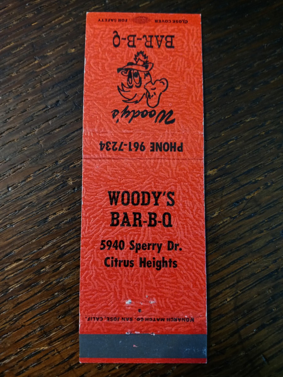 Vintage Matchcover: Woody's Bar-B-Q, Citrus Heights, CA Woodpecker