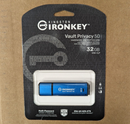 32GB Kingston IronKey Vault Privacy 50 USB3.2 Type-A Flash Drive FIPS 197 256BIT - Afbeelding 1 van 1